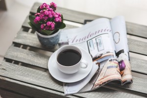 virág, kávé, magazin, munka